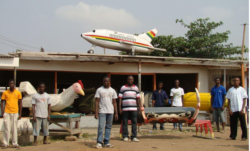 Artisans working on a fantasy coffin in Ghana